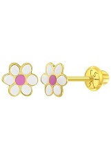 marvelous yellow gold 5mm enamel daisy screw back baby earrings